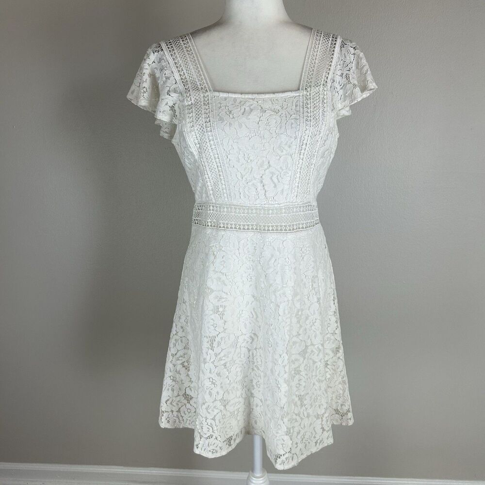 XL White Dress Lace Embroidered Bridal Ivory Reception Shower Photoshoot Cottage